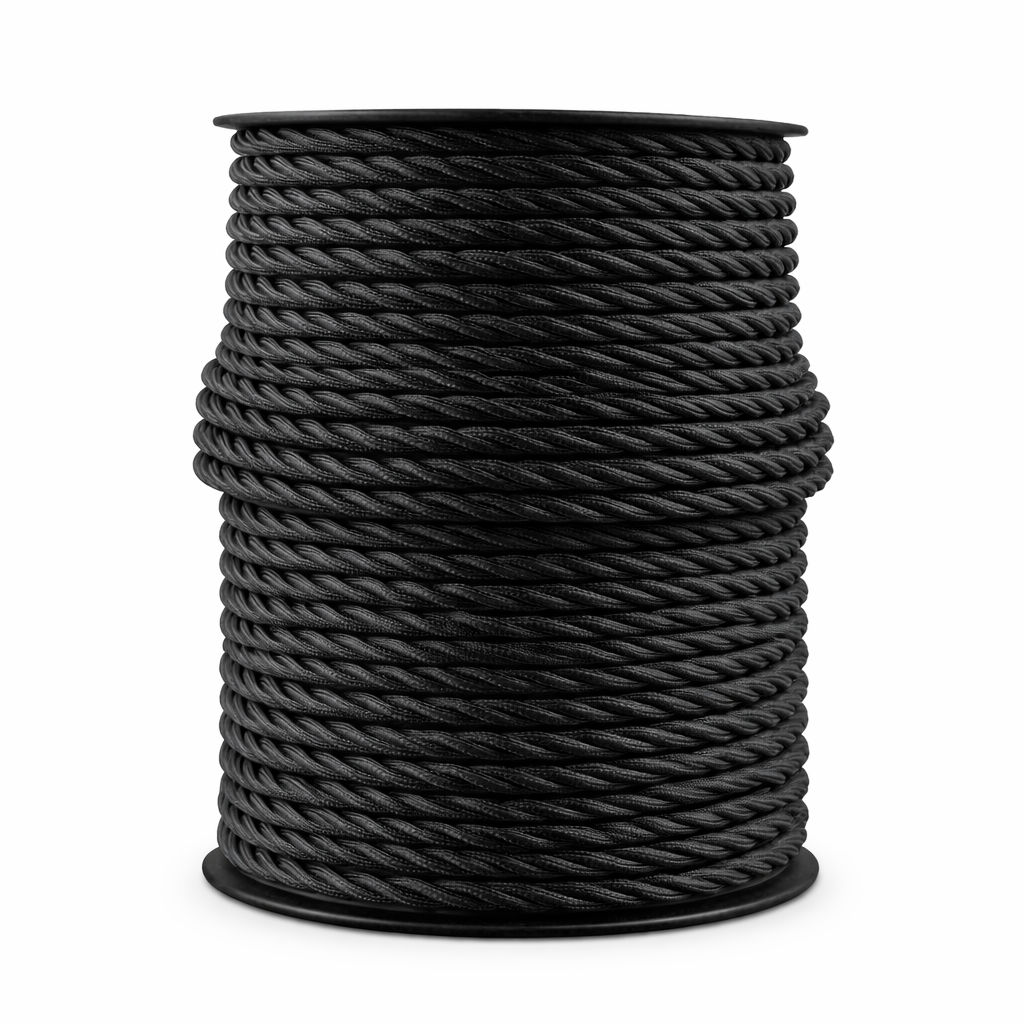 3 Core Twisted Fabric Cable 0.75mm – 1 m to 3 m - Black, 3 m