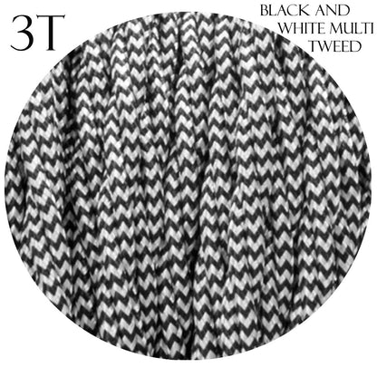 3 Core Twisted Fabric Cable 0.75mm – 1 m to 3 m - Black & White, 2 m