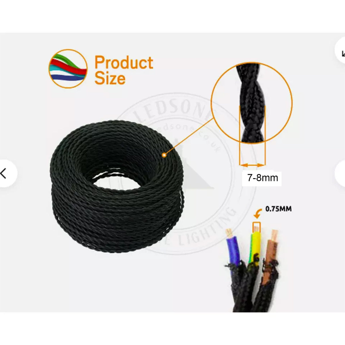 3 Core Twisted Fabric Cable 0.75mm – 20 m to 100 m Reels - photo 5