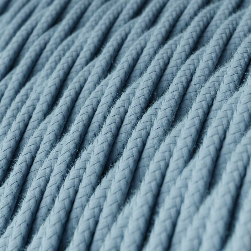 3 Core Twisted Fabric Cable 0.75mm – 20 m to 100 m Reels - Light Blue, 20 m