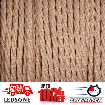 3 Core Twisted Fabric Cable 0.75mm – 20 m to 100 m Reels - Light Gold, 20 m