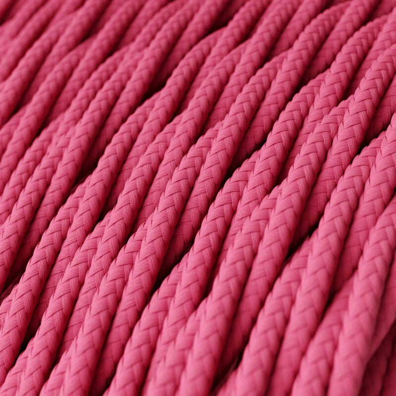 3 Core Twisted Fabric Cable 0.75mm – 20 m to 100 m Reels - Rose Pink, 20 m
