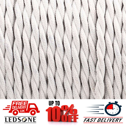 3 Core Twisted Fabric Cable 0.75mm – 20 m to 100 m Reels - White, 20 m
