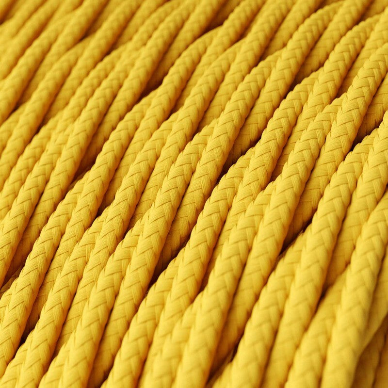3 Core Twisted Fabric Cable 0.75mm – 20 m to 100 m Reels - Yellow, 20 m
