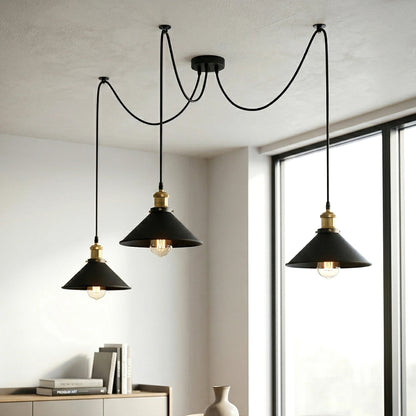 3-Light Spider Pendant – Flat Cone Shades, 12 Colours, E27 - photo 5