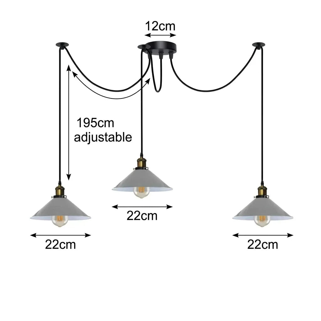 3-Light Spider Pendant – Flat Cone Shades, 12 Colours, E27 - photo 2