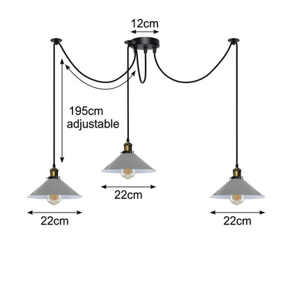 3-Light Spider Pendant – Flat Cone Shades, 12 Colours, E27 - photo 2