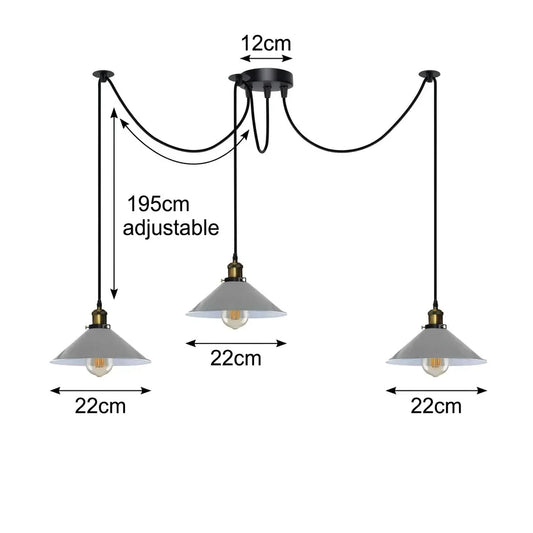 3-Light Spider Pendant – Flat Cone Shades, 12 Colours, E27 - photo 2