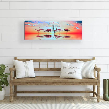 Three-Panel Canvas Wall Clock – 3 x 38 cm, Flamingos, Animals or Winter Scenes - photo 2