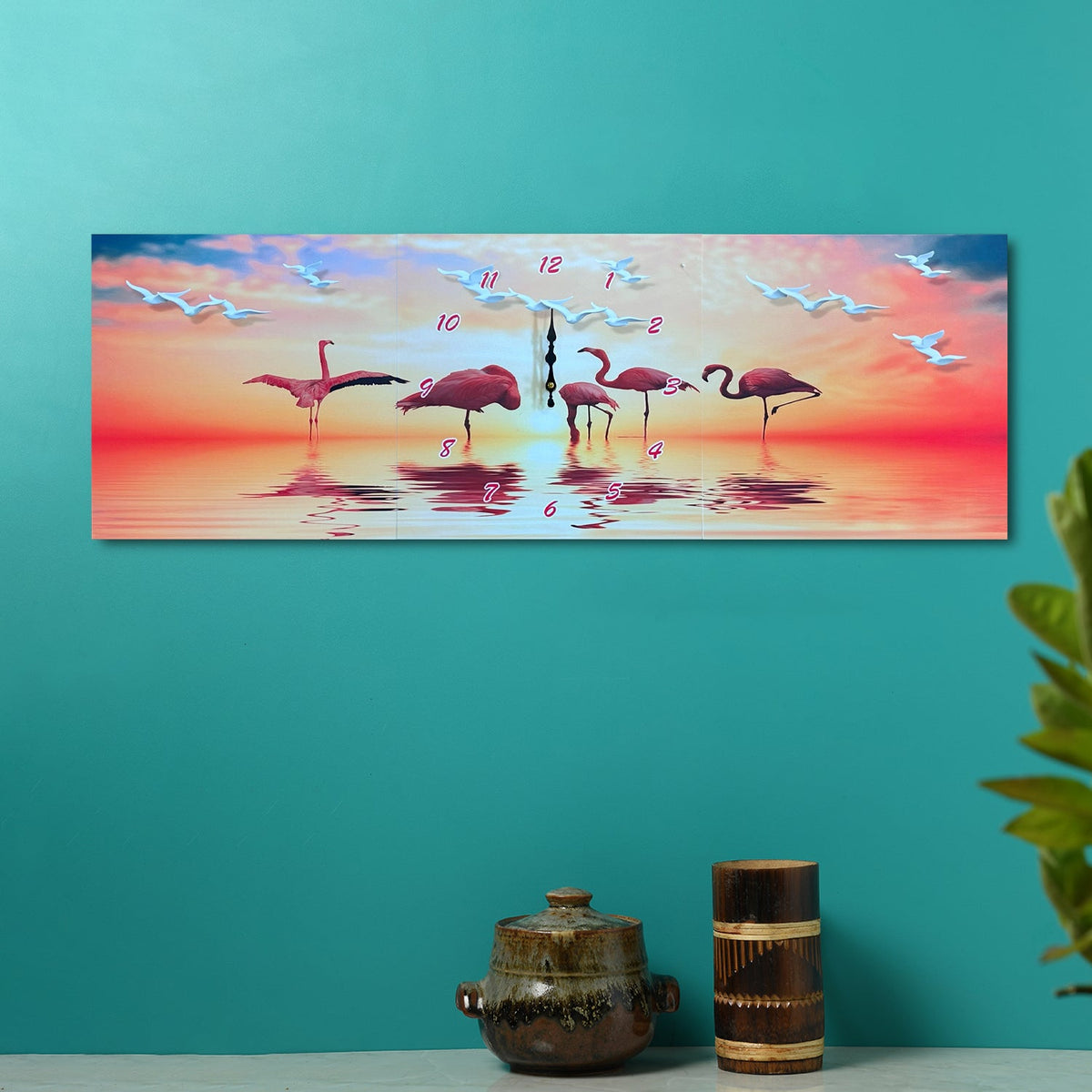 Three-Panel Canvas Wall Clock – 3 x 38 cm, Flamingos, Animals or Winter Scenes - photo 4