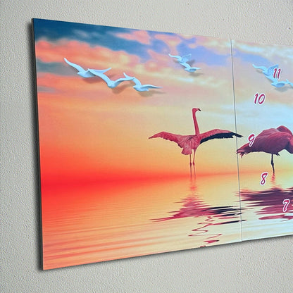 Three-Panel Canvas Wall Clock – 3 x 38 cm, Flamingos, Animals or Winter Scenes - photo 6