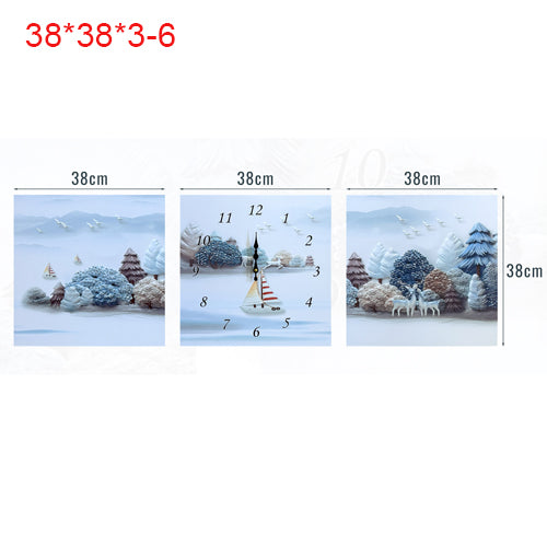 Three-Panel Canvas Wall Clock – 3 x 38 cm, Flamingos, Animals or Winter Scenes - Snowy Trees