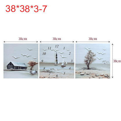 Three-Panel Canvas Wall Clock – 3 x 38 cm, Flamingos, Animals or Winter Scenes - Snowy Cottage