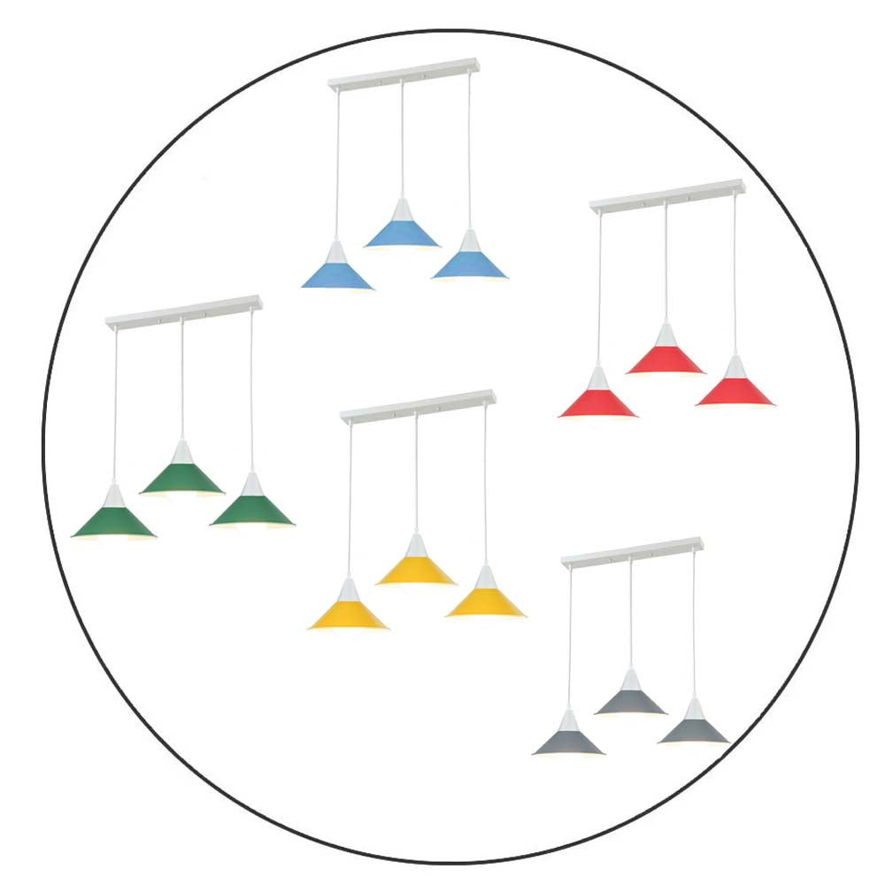 3-Light Bar Pendant Light – White, 22 cm Cone Shades, 6 Colours - photo 2