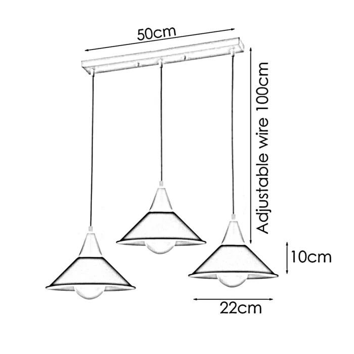 3-Light Bar Pendant Light – White, 22 cm Cone Shades, 6 Colours - photo 3