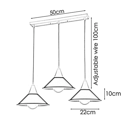 3-Light Bar Pendant Light – White, 22 cm Cone Shades, 6 Colours - photo 3