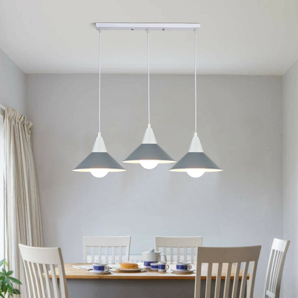 3-Light Bar Pendant Light – White, 22 cm Cone Shades, 6 Colours - photo 4