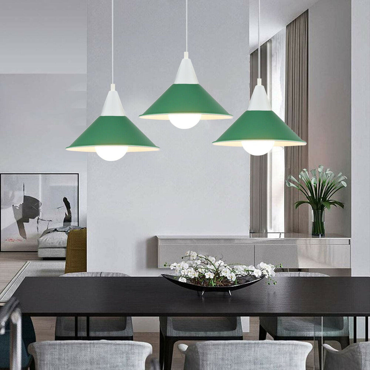 3-Light Bar Pendant Light – White, 22 cm Cone Shades, 6 Colours - photo 6
