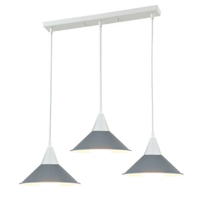 3-Light Bar Pendant Light – White, 22 cm Cone Shades, 6 Colours - White, Flat Cone 22 cm Grey, Without Bulb