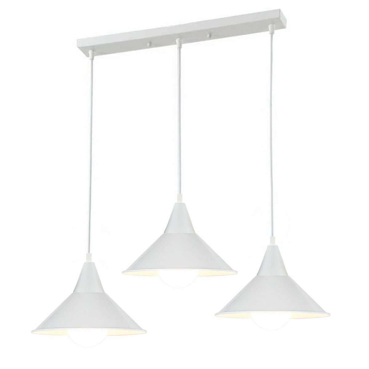 3-Light Bar Pendant Light – White, 22 cm Cone Shades, 6 Colours - White, Flat Cone 22 cm White, Without Bulb