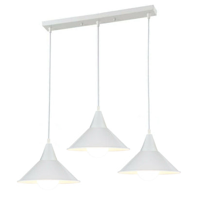 3-Light Bar Pendant Light – White, 22 cm Cone Shades, 6 Colours - White, Flat Cone 22 cm White, Without Bulb