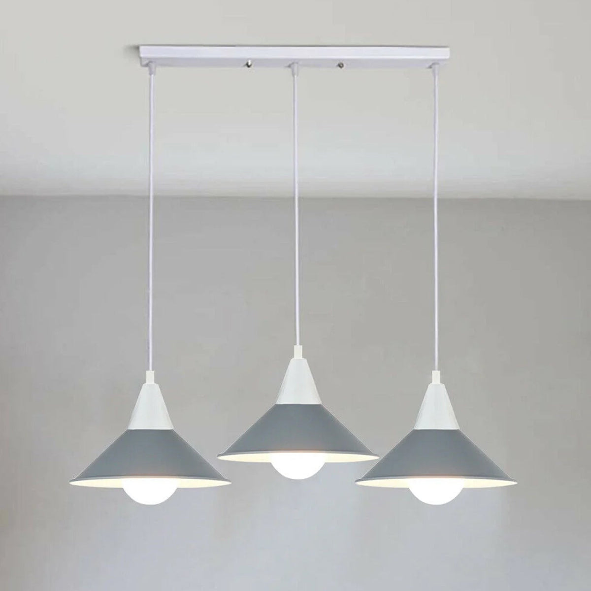 3-Light Bar Pendant Light – White, 22 cm Cone Shades, 6 Colours