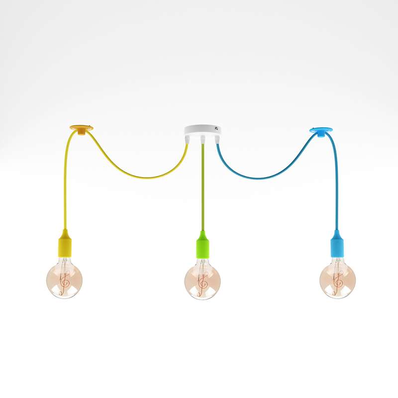 3-Light Silicone Pendant – Multi-Colour or Black, E27 - Silicone E27, Multi-Colour, Yellow, Light Green & Blue + 3 LED Bulbs