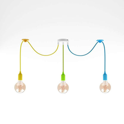 3-Light Silicone Pendant – Multi-Colour or Black, E27 - Silicone E27, Multi-Colour, Yellow, Light Green & Blue + 3 LED Bulbs