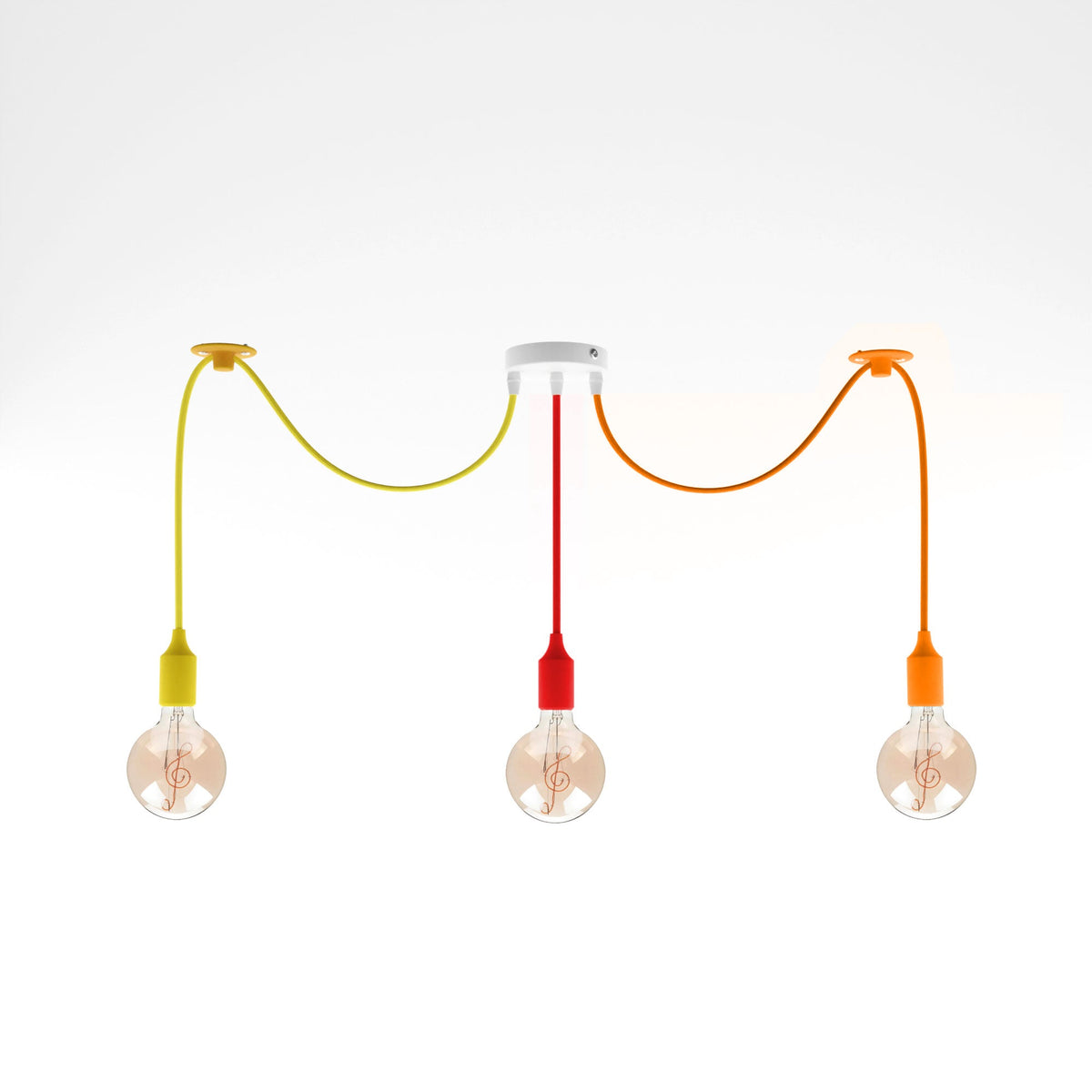 3-Light Silicone Pendant – Multi-Colour or Black, E27 - Silicone E27, Multi-Colour, Yellow, Red & Orange + 3 LED Bulbs