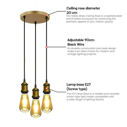 3-Light Cluster Pendant – Braided Flex, Black or Yellow Brass