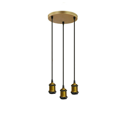3-Light Cluster Pendant – Braided Flex, Black or Yellow Brass - Yellow Brass, No Shade, Without Bulb