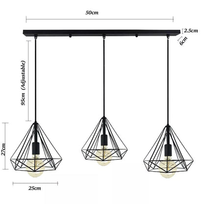 3-Light Diamond Cage Pendant – Bar or Round Ceiling Plate, 6 Colours - photo 3