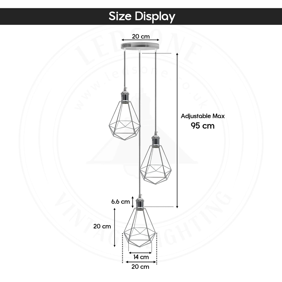 3-Light Diamond Cage Pendant – Chrome, Round Plate or Bar - photo 3