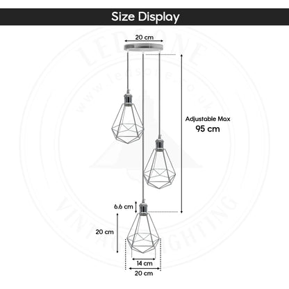 3-Light Diamond Cage Pendant – Chrome, Round Plate or Bar - photo 3