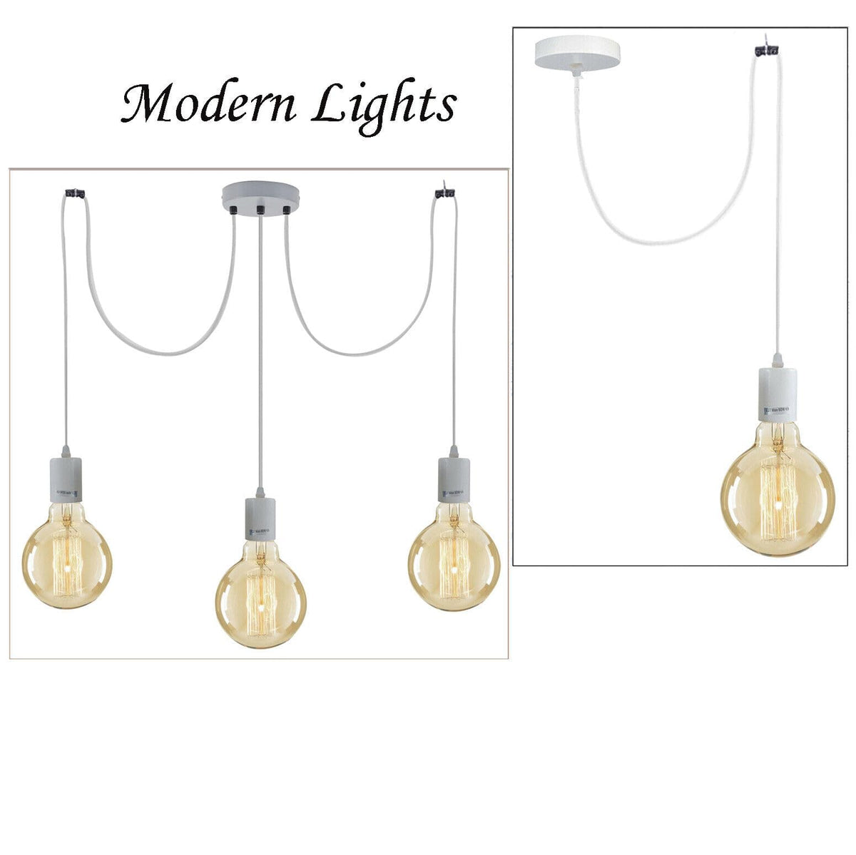 White 3-Light Spider Pendant – Swag Hooks or Diamond Cages, E27 - photo 4