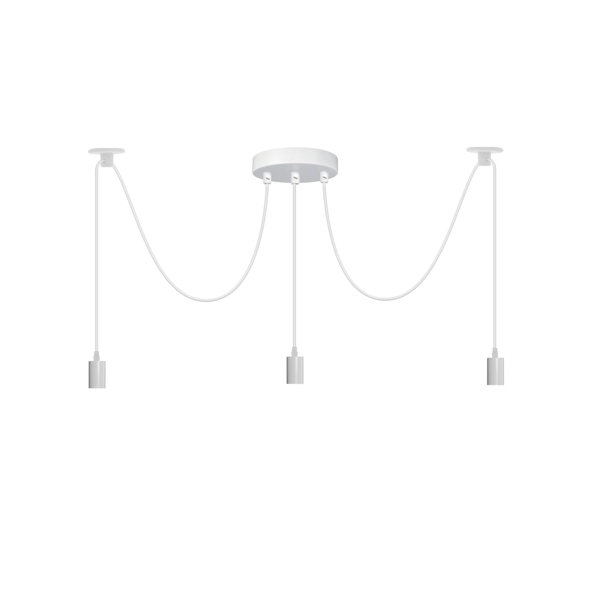 White 3-Light Spider Pendant – Swag Hooks or Diamond Cages, E27 - White, Swag Spider, 2 Ceiling Hooks, Without Bulb