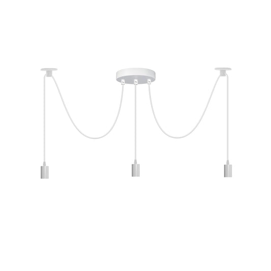 White 3-Light Spider Pendant – Swag Hooks or Diamond Cages, E27 - White, Swag Spider, 2 Ceiling Hooks, Without Bulb