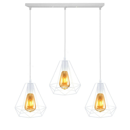White 3-Light Spider Pendant – Swag Hooks or Diamond Cages, E27 - White, Diamond Cages, Ceiling Bar, Without Bulb
