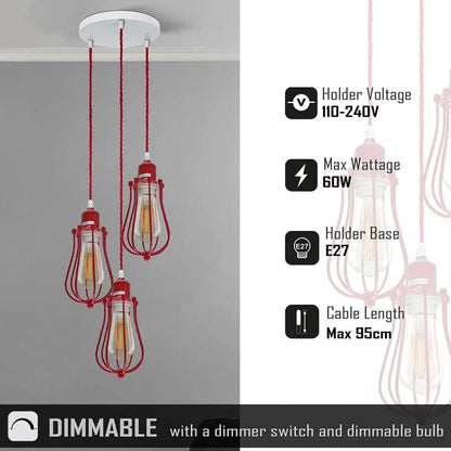 3-Light Cage Cluster Pendant – Red Balloon or Black Bar - photo 3