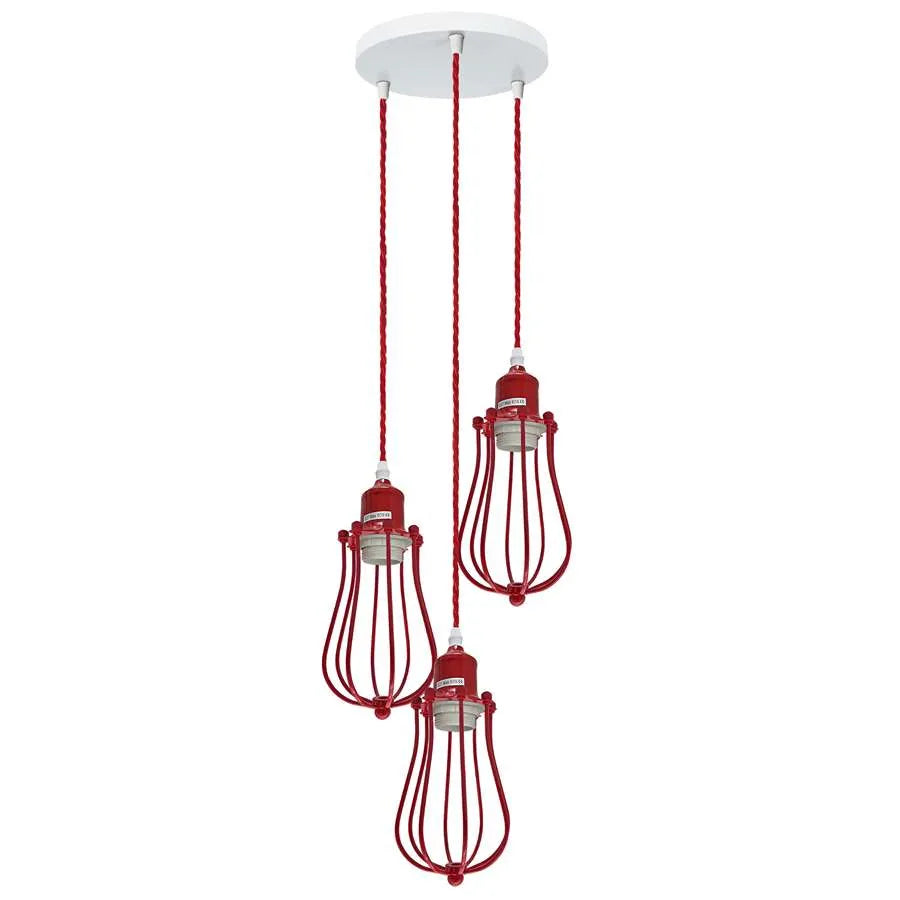 3-Light Cage Cluster Pendant – Red Balloon or Black Bar - Red Balloon Cages on Round Rose