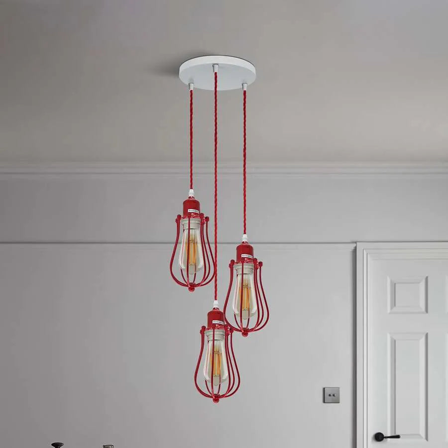3-Light Cage Cluster Pendant – Red Balloon or Black Bar