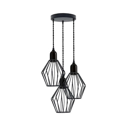 3-Light Diamond Cage Cluster Pendant – Black, E27 - Black, Diamond Cage Black, Without Bulb