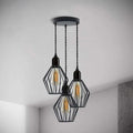 3-Light Diamond Cage Cluster Pendant – Black, E27