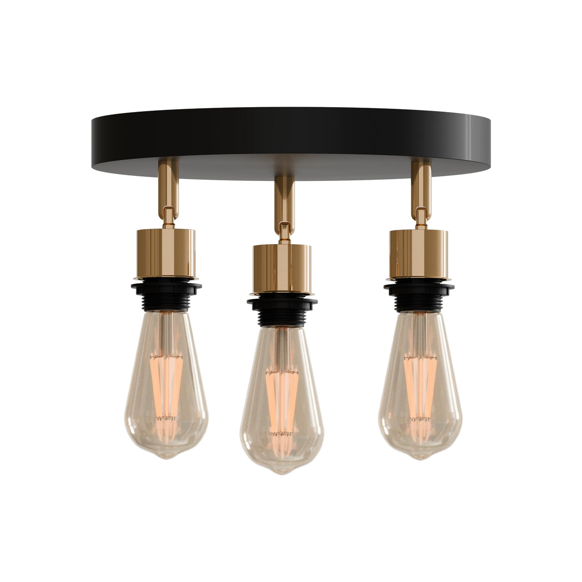 3-Light Flush Ceiling Light – Adjustable E27 Holders, 8 Finishes - French Gold, No Shade, ST64 Bulb