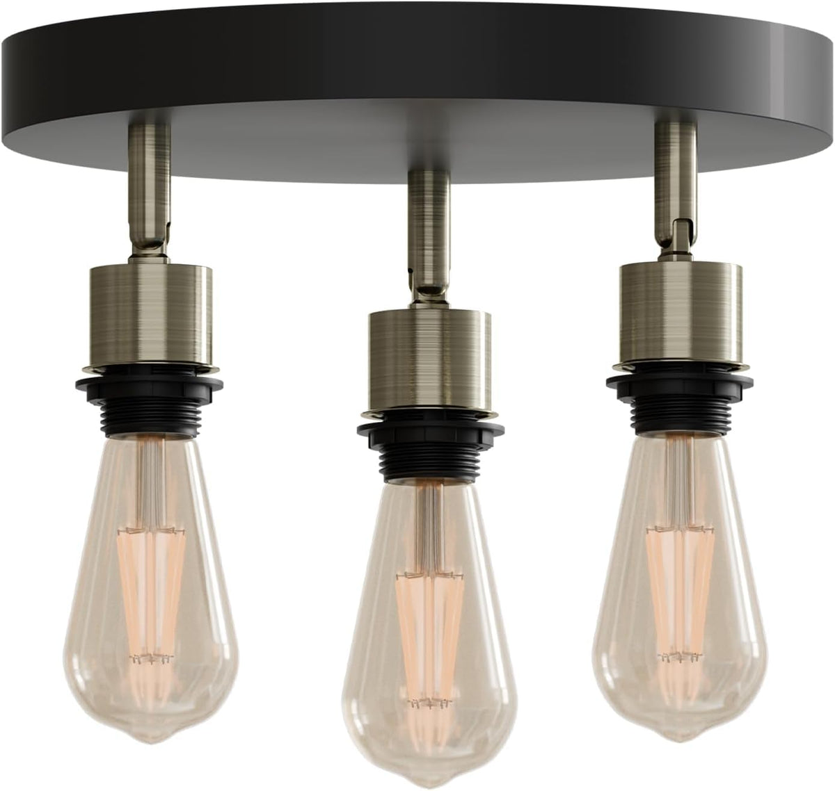 3-Light Flush Ceiling Light – Adjustable E27 Holders, 8 Finishes - Green Brass, No Shade, Without Bulb