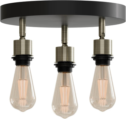 3-Light Flush Ceiling Light – Adjustable E27 Holders, 8 Finishes - Green Brass, No Shade, Without Bulb