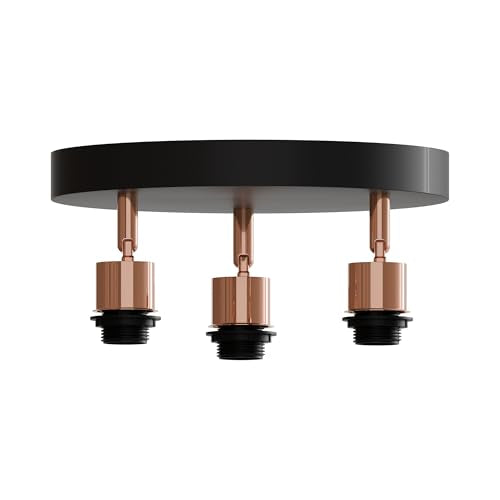 3-Light Flush Ceiling Light – Adjustable E27 Holders, 8 Finishes - Rose Gold, No Shade, Without Bulb
