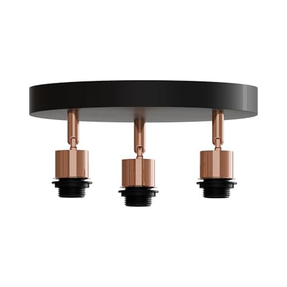3-Light Flush Ceiling Light – Adjustable E27 Holders, 8 Finishes - Rose Gold, No Shade, Without Bulb