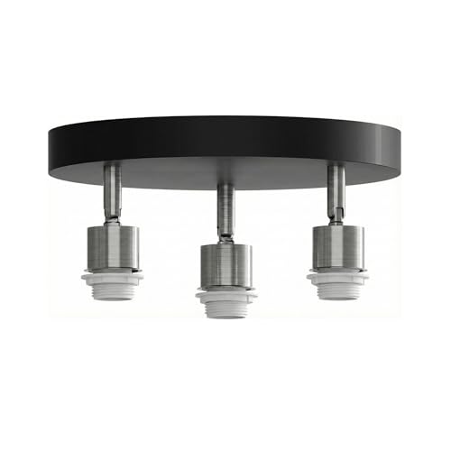 3-Light Flush Ceiling Light – Adjustable E27 Holders, 8 Finishes - Satin Nickel, No Shade, ST64 Bulb
