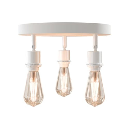 3-Light Flush Ceiling Light – Adjustable E27 Holders, 8 Finishes - White, No Shade, ST64 Bulb